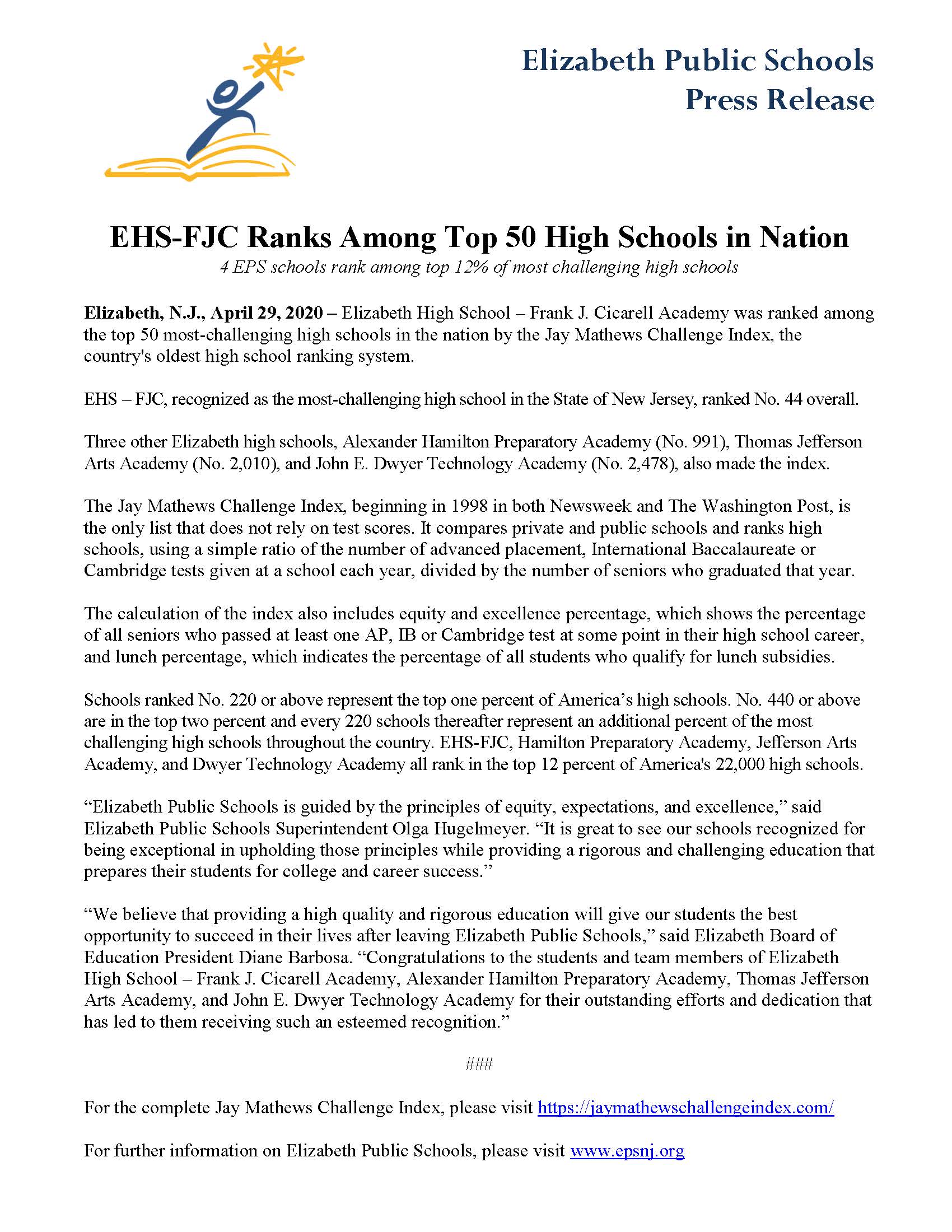 Ehs Fjc Ranks Among Top 50 High Schools In Nation