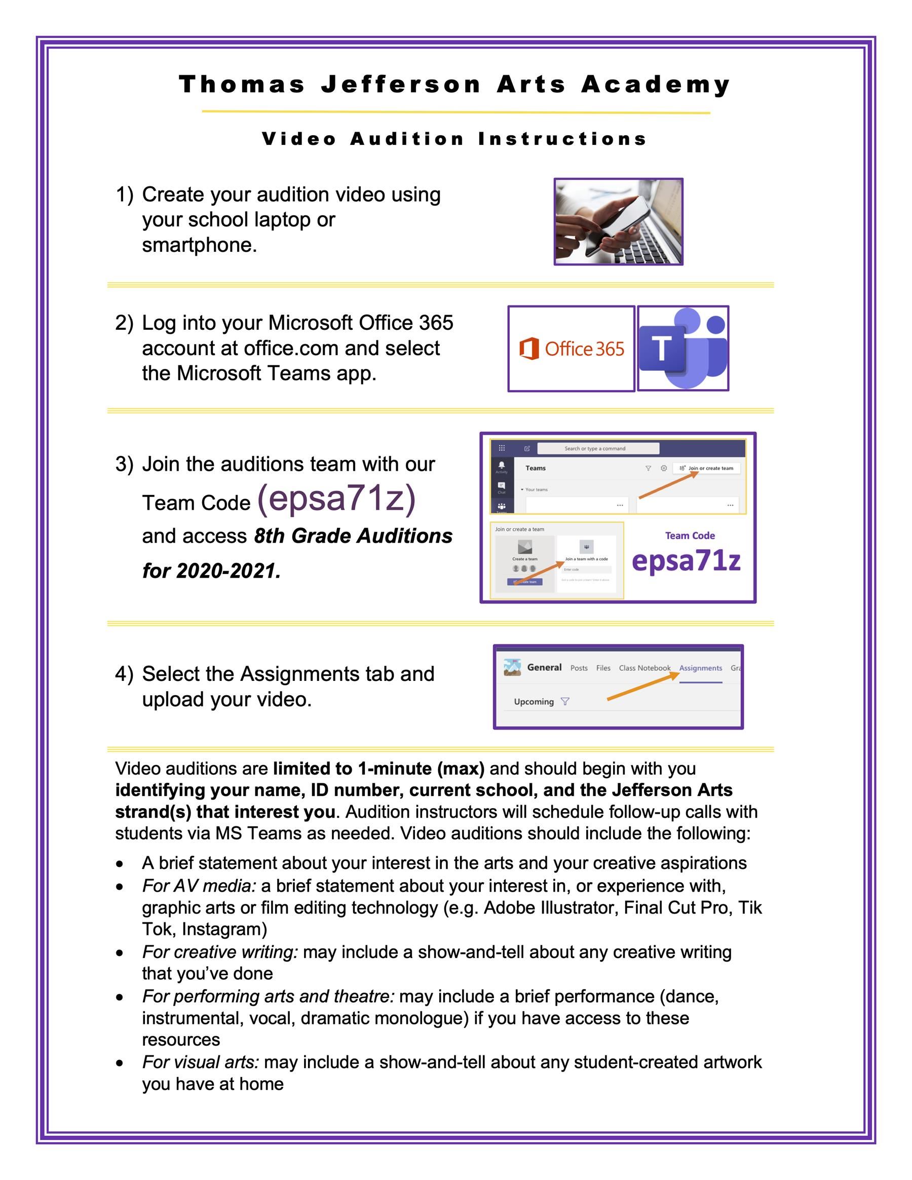 Virtual Audition Instructions Virtual Audition Instructions
