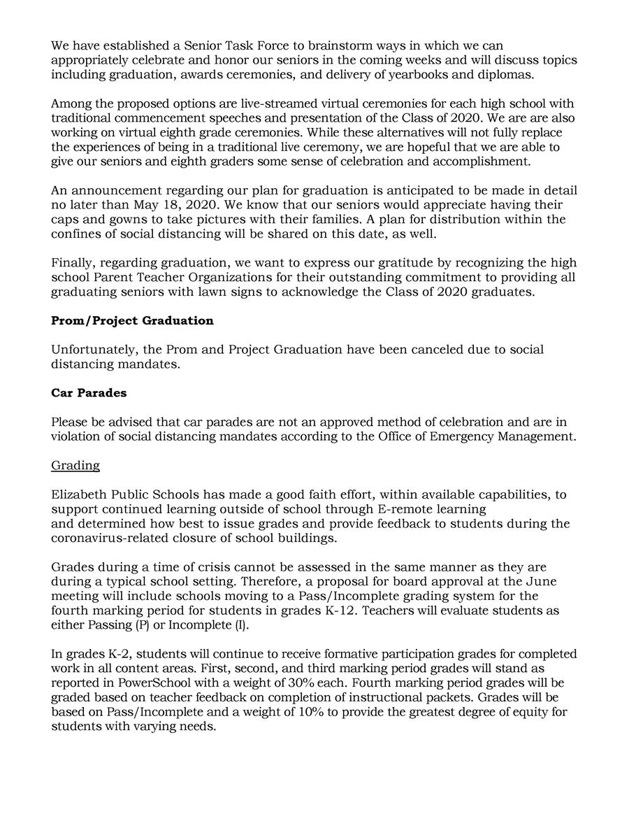Letter to Community- Coronavirus Update- 5-11-20 