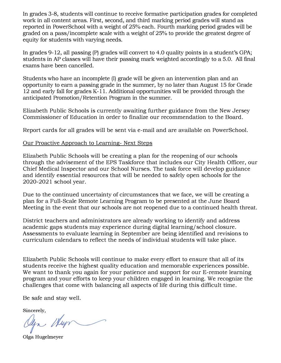 Letter to Community- Coronavirus Update- 5-11-20 