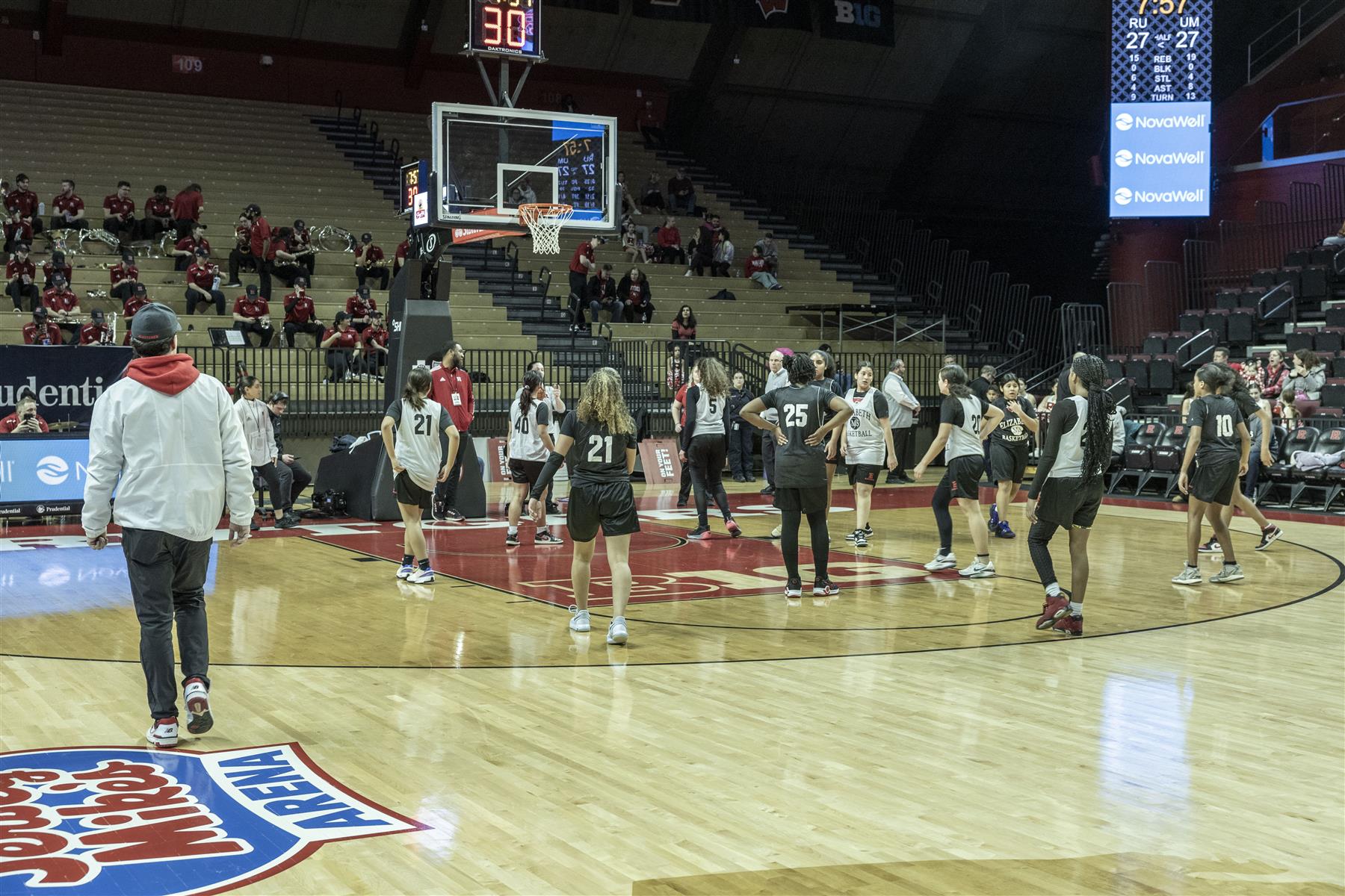 Middle School Girls Play a Scrimmage During the Rutgers Basketball Game 